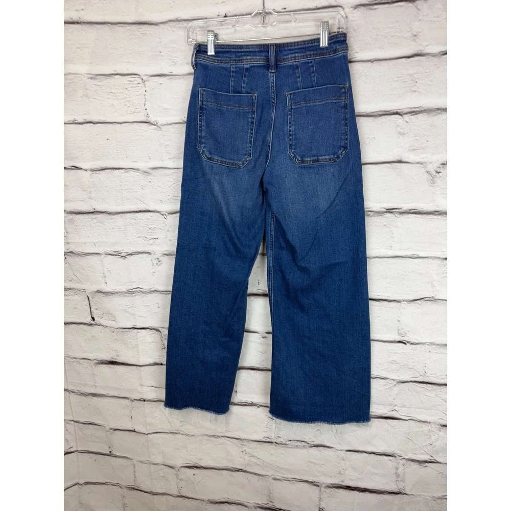Maeve Anthropologie High Rise Wide Leg Raw Hem Jeans Medium Wash Blue Size 26 - Picture 6 of 7